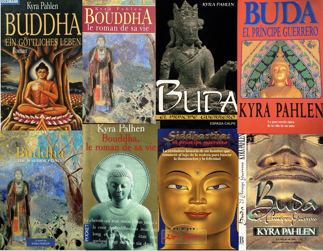 Editions of the Buddha novel in German, French, Spanish and English
